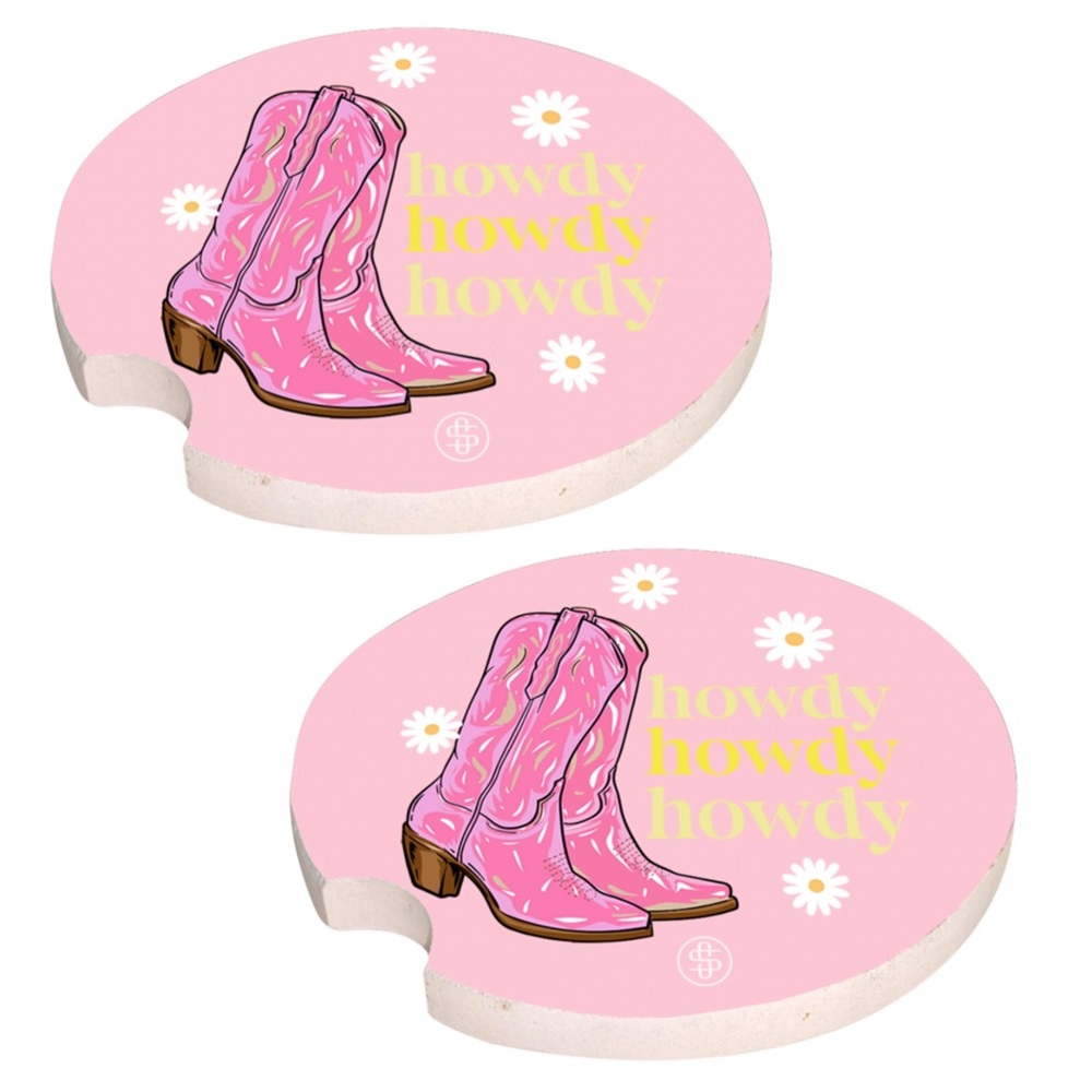 ✨🆕💗👢Simply Southern HOWDY,HOWDY.. Absorbent Stone Car Cup Coasters Set,👢💗